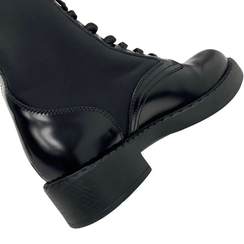 Prada Boots Short Shoes Leather Nylon Black Silver Triangle Logo Lace Up — view 9