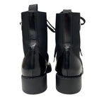 Prada Boots Short Shoes Leather Nylon Black Silver Triangle Logo Lace Up — view 4
