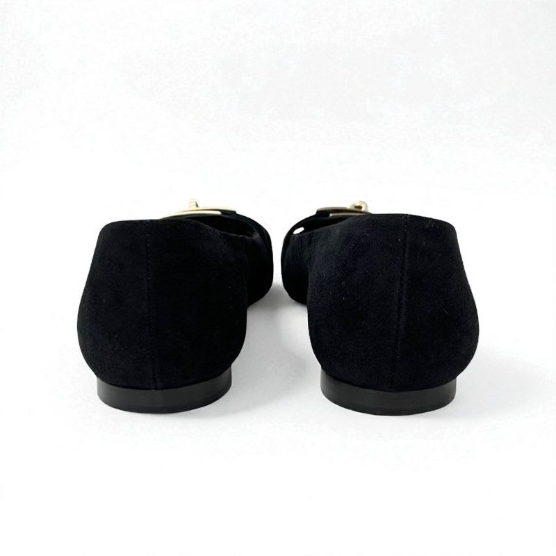 Hermes Bilbao Flat Shoes Suede Black Gold Kelly Hardware — view 5
