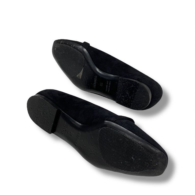 Hermes Bilbao Flat Shoes Suede Black Gold Kelly Hardware — view 6