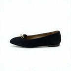 Hermes Bilbao Flat Shoes Suede Black Gold Kelly Hardware — view 3