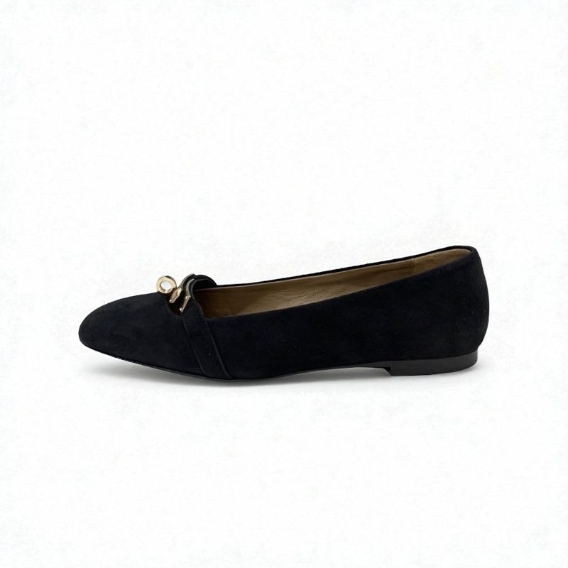 Hermes Bilbao Flat Shoes Suede Black Gold Kelly Hardware — view 3