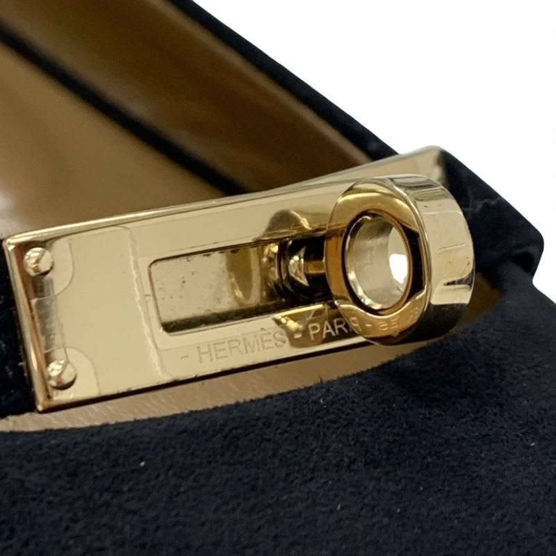 Hermes Bilbao Flat Shoes Suede Black Gold Kelly Hardware — view 9