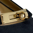 Hermes Bilbao Flat Shoes Suede Black Gold Kelly Hardware — view 9