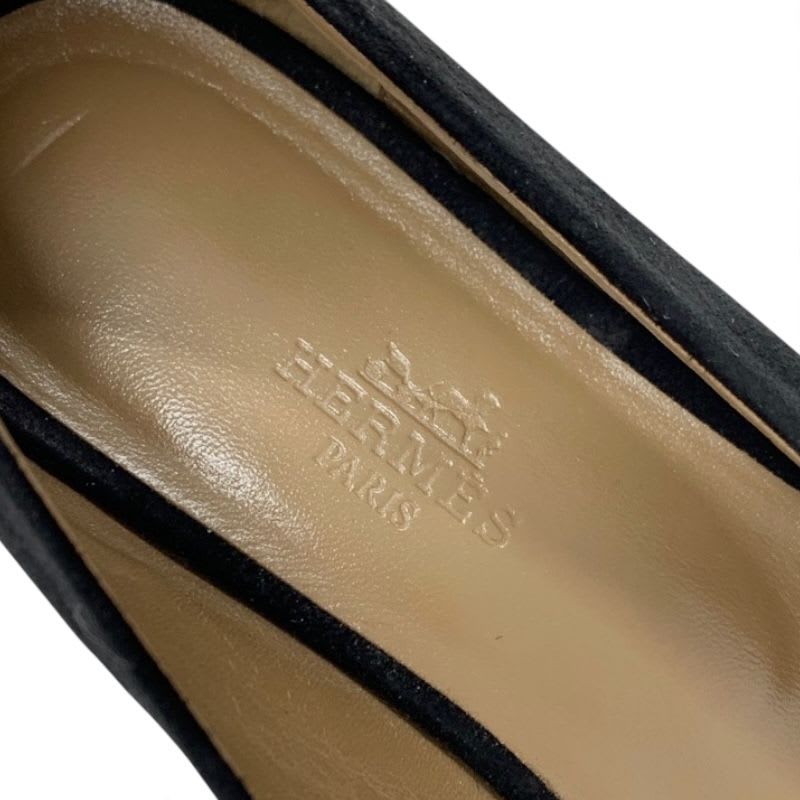 Hermes Bilbao Flat Shoes Suede Black Gold Kelly Hardware — view 7