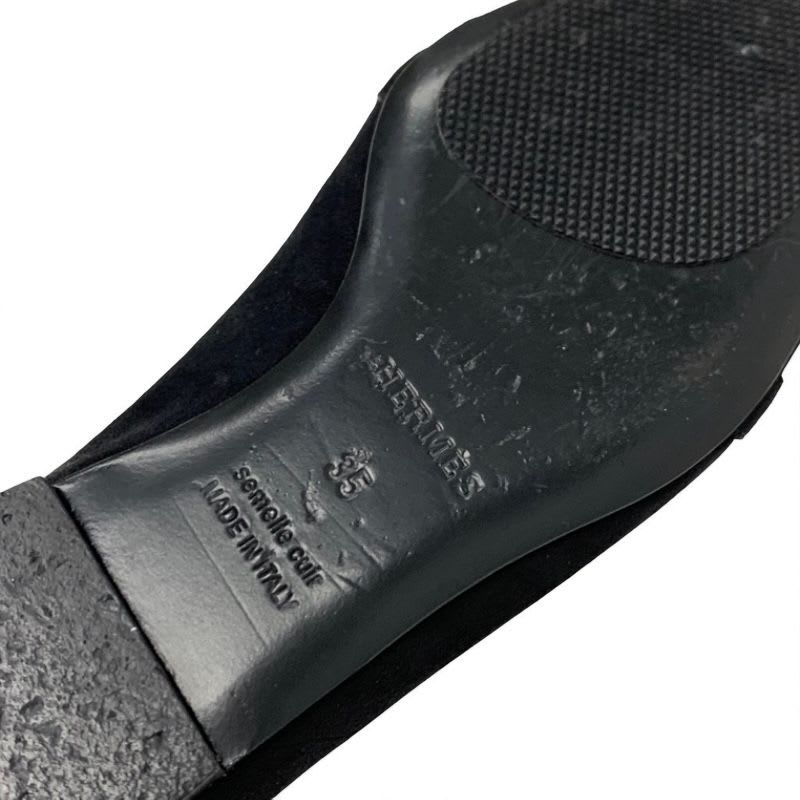 Hermes Bilbao Flat Shoes Suede Black Gold Kelly Hardware — view 8