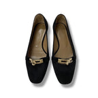 Hermes Bilbao Flat Shoes Suede Black Gold Kelly Hardware — view 2