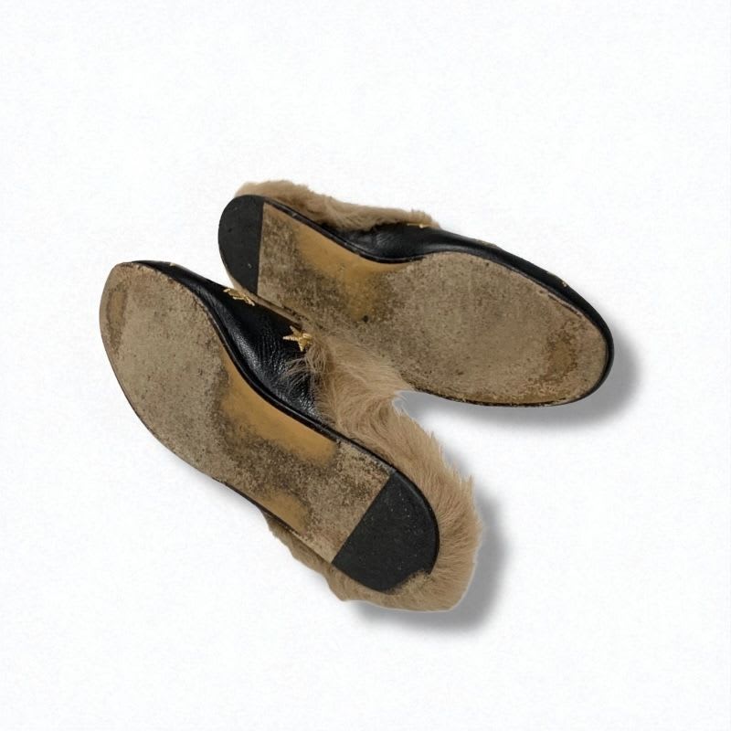 Gucci Prince Town Flat Shoes Leather Fur Black Brown Gold Horsebit Star Bee — view 6