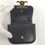 Celine Miniclaude Shoulder Bag Triomphe Leather Black 10 I513 — view 9