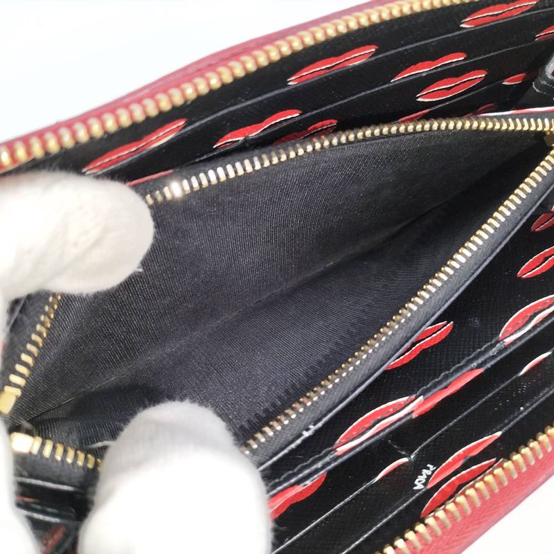 Prada Round Zipper Long Wallet Saffiano Leather Red 1 Ml506 — view 8