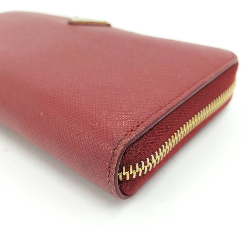 Prada Round Zipper Long Wallet Saffiano Leather Red 1 Ml506 — view 4