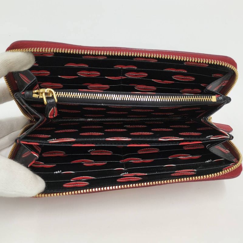 Prada Round Zipper Long Wallet Saffiano Leather Red 1 Ml506 — view 2