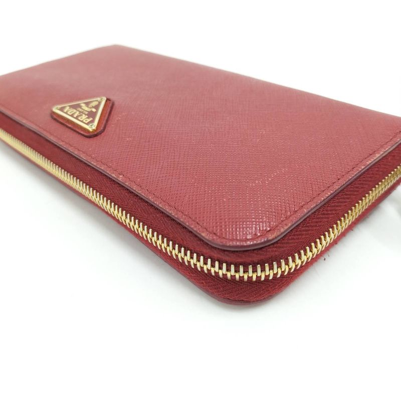 Prada Round Zipper Long Wallet Saffiano Leather Red 1 Ml506 — view 6