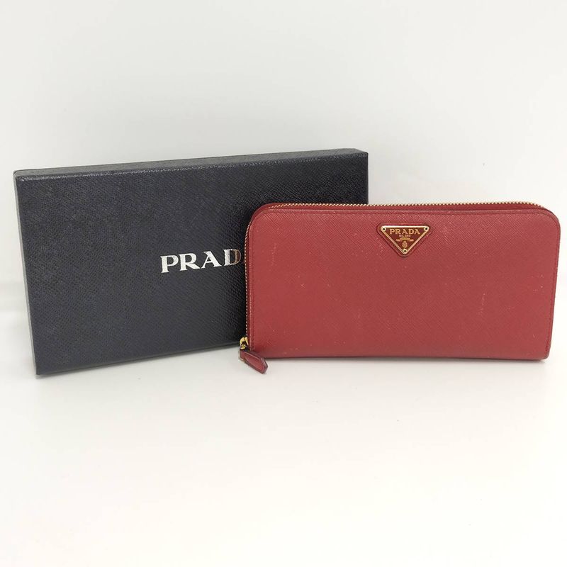 Prada Round Zipper Long Wallet Saffiano Leather Red 1 Ml506 — view 9