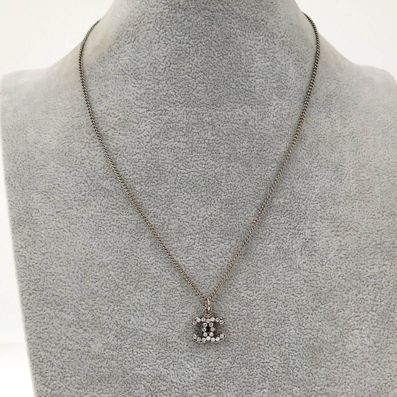 Chanel Necklace Coco Rhinestone Silver Plated 09 — view 8