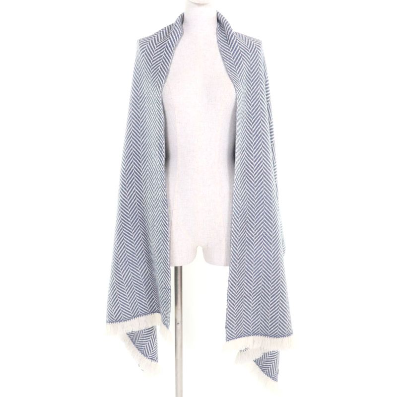 Hermes 100% Cashmere Chevron Patterned Large Scarf Shawl With Cowhide Blunt — view 3