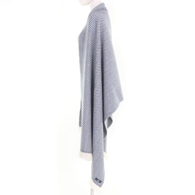 Hermes 100% Cashmere Chevron Patterned Large Scarf Shawl With Cowhide Blunt — view 4