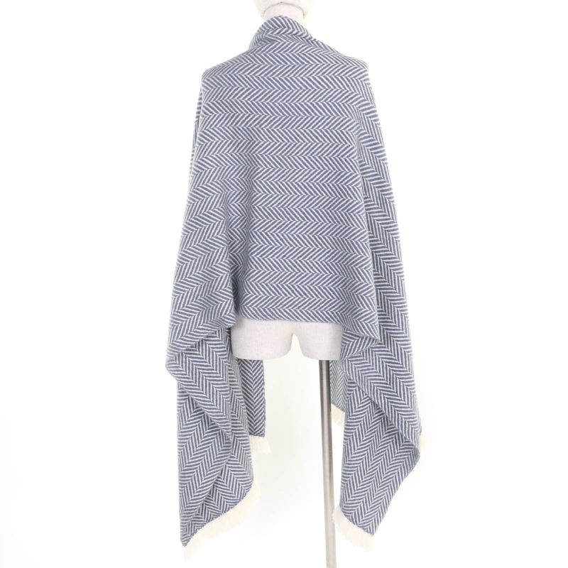 Hermes 100% Cashmere Chevron Patterned Large Scarf Shawl With Cowhide Blunt — view 5