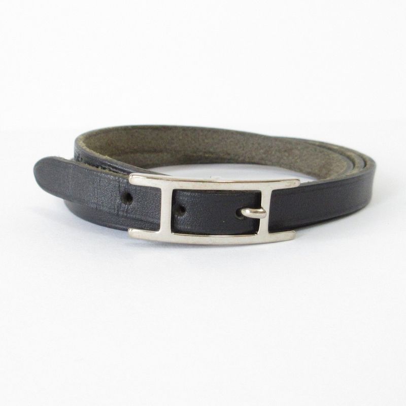 Hermes Api 3 Doubletour 2-Strand Bracelet Box Calf Black Silver Color — view 3