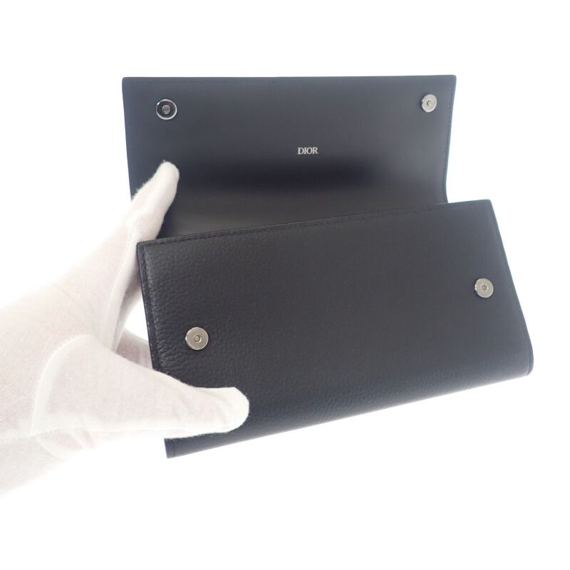 Dior Long Flap Wallet 2 Cdi h00 N Calf Black Silver Hardware — view 8