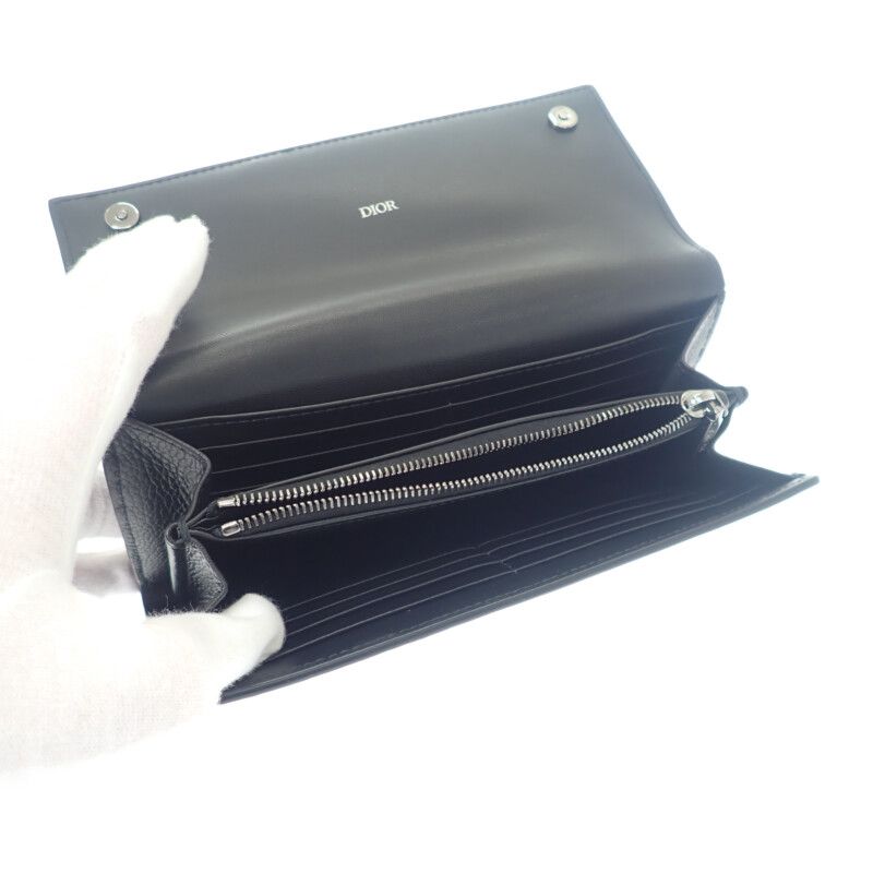 Dior Long Flap Wallet 2 Cdi h00 N Calf Black Silver Hardware — view 9