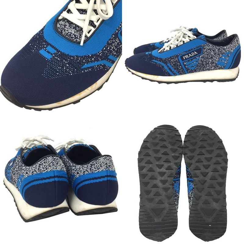 Prada Sneakers 7.5 Size Navy Blue Knit Shoes — view 2