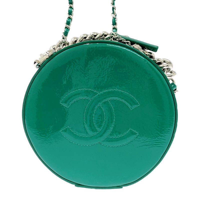 Chanel Patent Leather Round As Earth Chain Shoulder Bag Green — view 5
