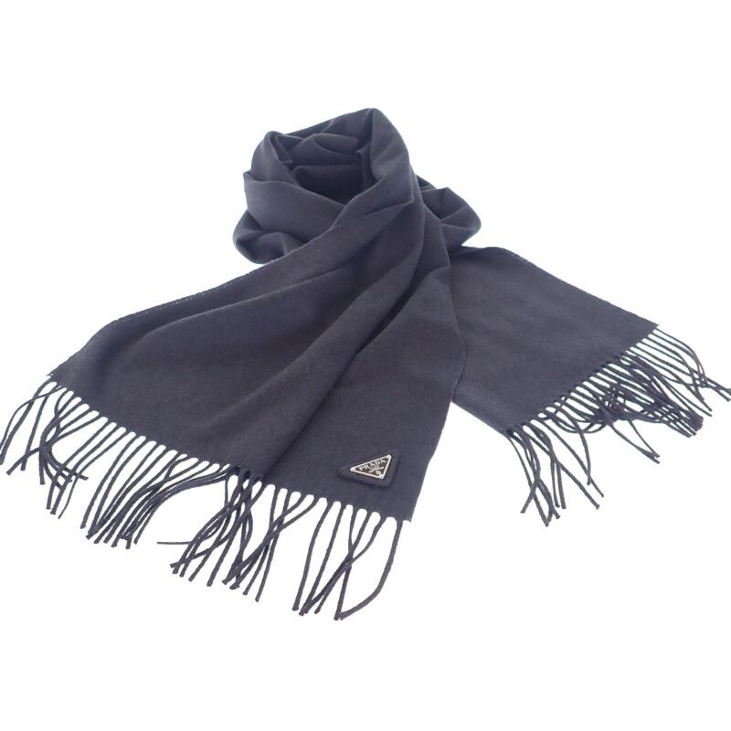 Prada Triangle Logo 2 Fs047 Cop f0008 Scarf Silk Cashmere Navy — view 2