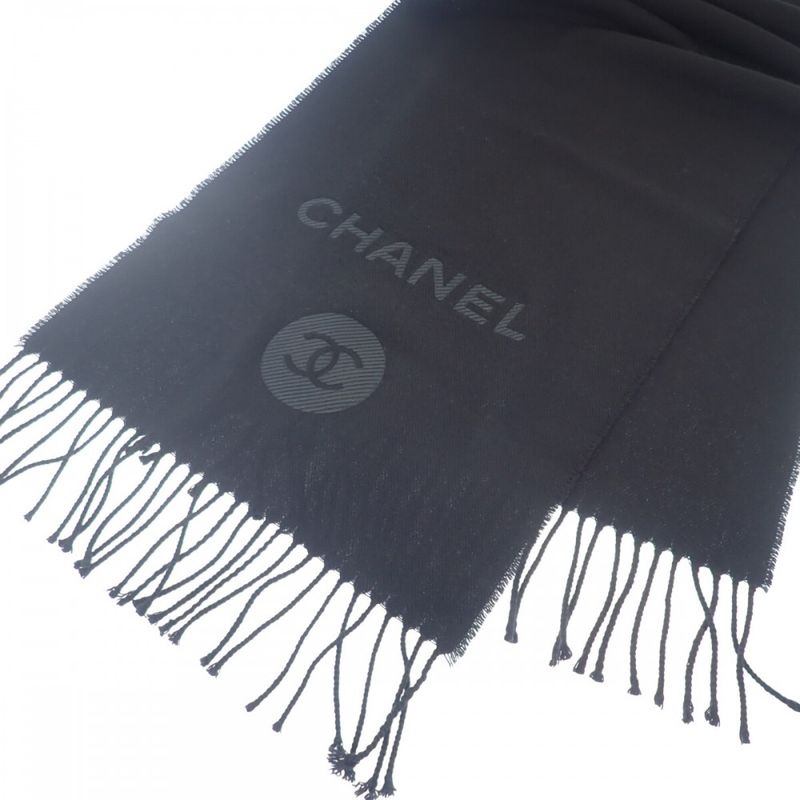 Chanel Coco Mark Scarf Wool Cashmere Black — view 2