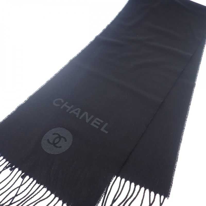 Chanel Coco Mark Scarf Wool Cashmere Black — view 3