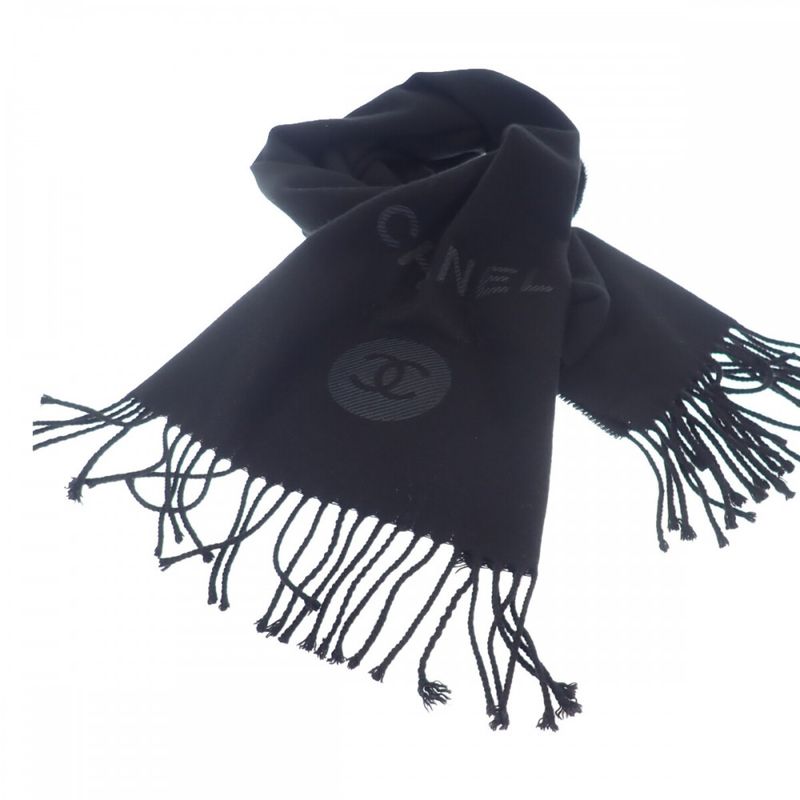 Chanel Coco Mark Scarf Wool Cashmere Black — view 7