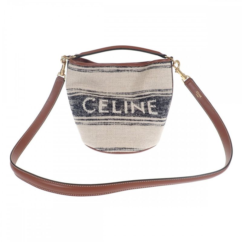 Celine Teen Bucket 16 erf.01 wb Shoulder Bag Canvas Leather White — view 2