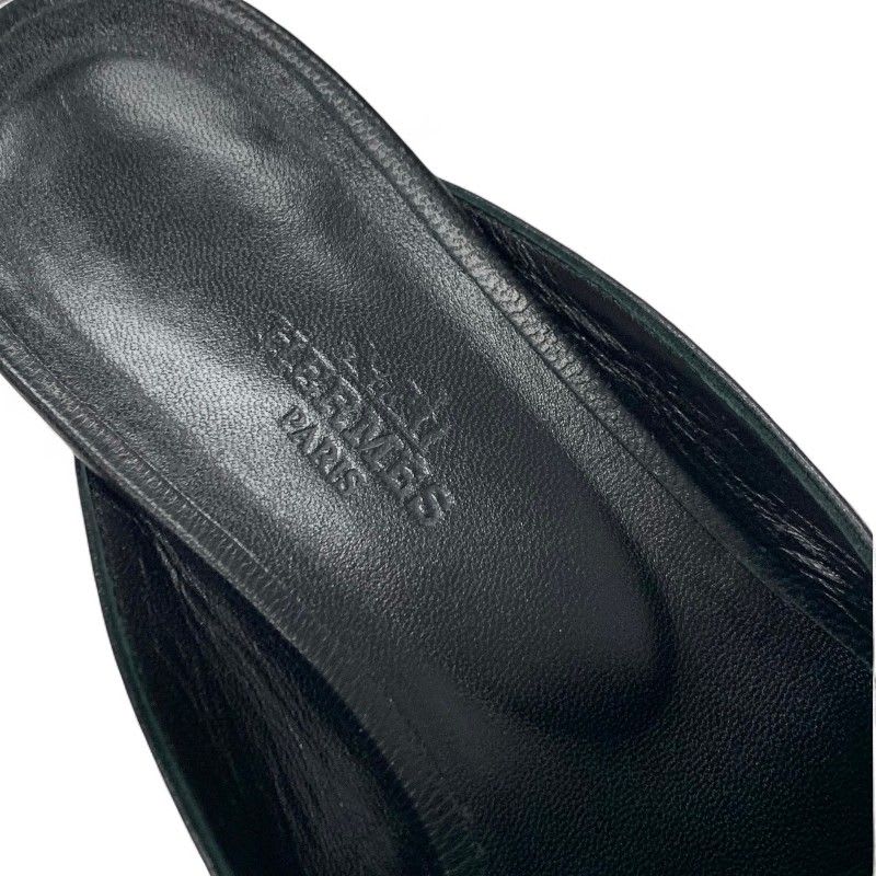 Hermes Oz Flat Shoes Leather Black Silver Kelly Hardware Mules — view 7