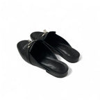 Hermes Oz Flat Shoes Leather Black Silver Kelly Hardware Mules — view 4