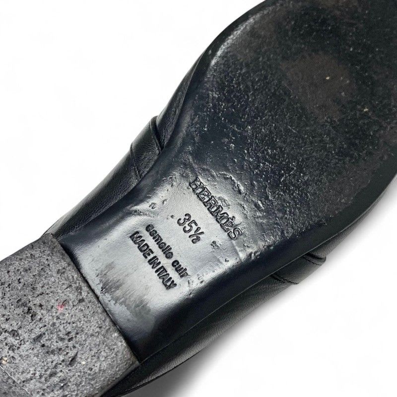 Hermes Oz Flat Shoes Leather Black Silver Kelly Hardware Mules — view 8