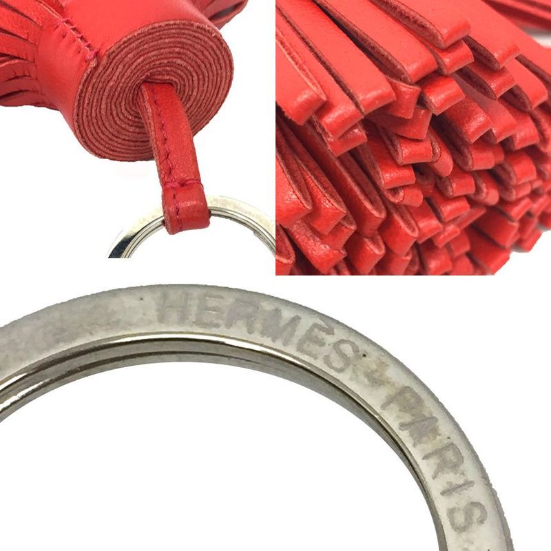 Hermes Carmen Key Holder Ring Fringe Charm Leather Red — view 3