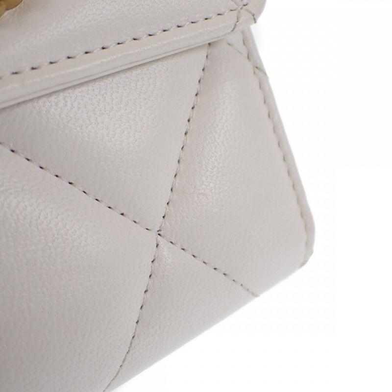 Chanel 19 Flap Wallet Ap2809 Trifold Lambskin White Gold Hardware — view 7