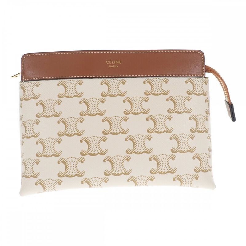 Celine Small Travel 10 C762 djp.01 ta Pouch Polyurethane Leather White — view 2
