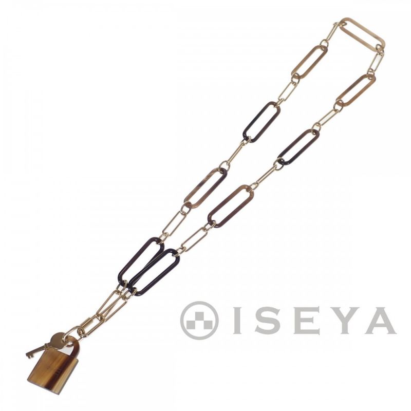 Hermes Amulet Padlock GM Necklace Buffalo Horn Brown Gold Iseya — view 3