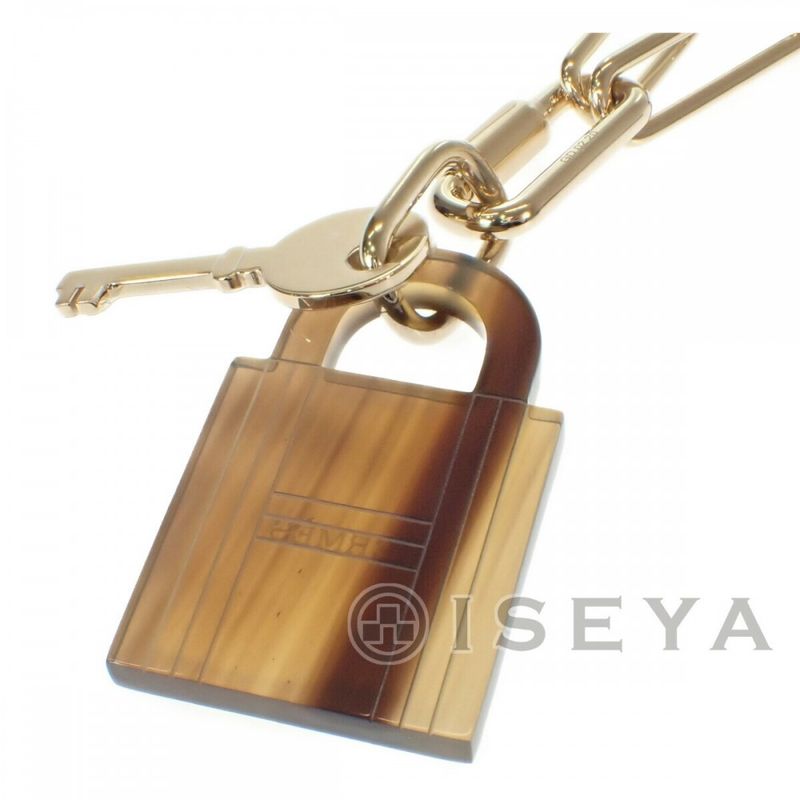 Hermes Amulet Padlock GM Necklace Buffalo Horn Brown Gold Iseya — view 4