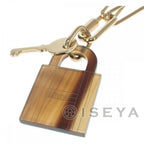 Hermes Amulet Padlock GM Necklace Buffalo Horn Brown Gold Iseya — view 4