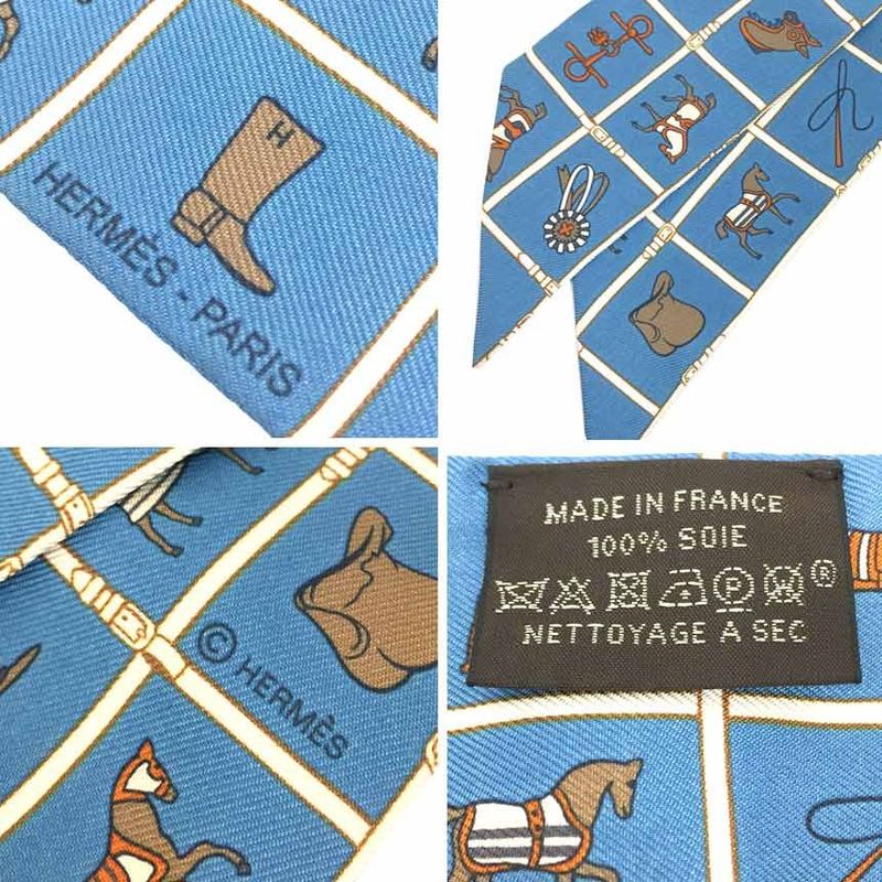 Hermes Twilly Tie Scarf Couvertures Et Tenues De Jour Horsewear Blue — view 2