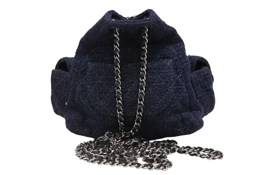 Chanel Tweed Backpack Mini Navy Silver — view 2