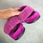 Fendi Shearling Strap Sandals 37 Zucca Pattern Purple Mouton Shoes Flat — view 7