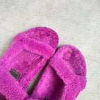 Fendi Shearling Strap Sandals 37 Zucca Pattern Purple Mouton Shoes Flat — view 3