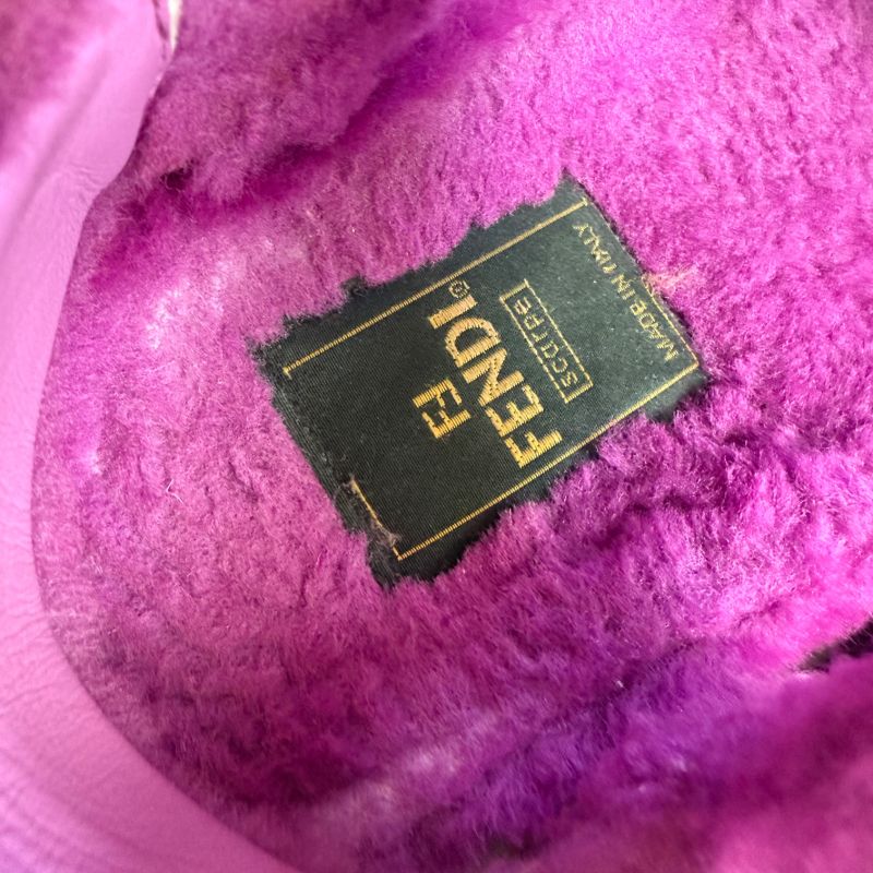 Fendi Shearling Strap Sandals 37 Zucca Pattern Purple Mouton Shoes Flat — view 8