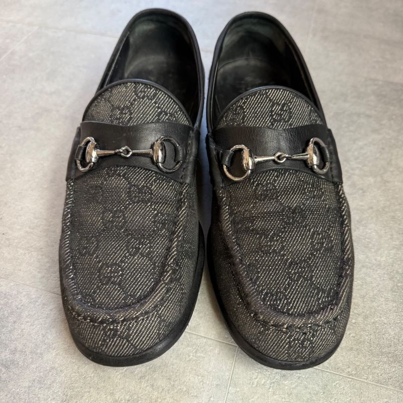 Gucci Horsebit Loafer GG Canvas Leather Black Silver Hardware 41 1 2 E — view 6