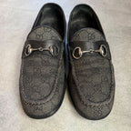 Gucci Horsebit Loafer GG Canvas Leather Black Silver Hardware 41 1 2 E — view 6