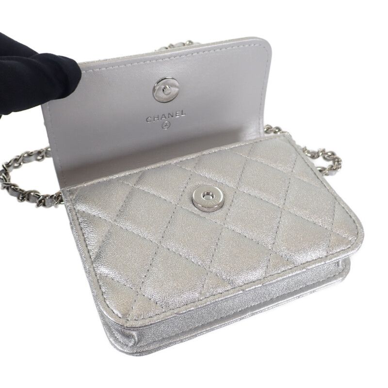 Chanel Star Chain Belt Bag Mini 2-Way Shoulder Lambskin Silver Hardware — view 7