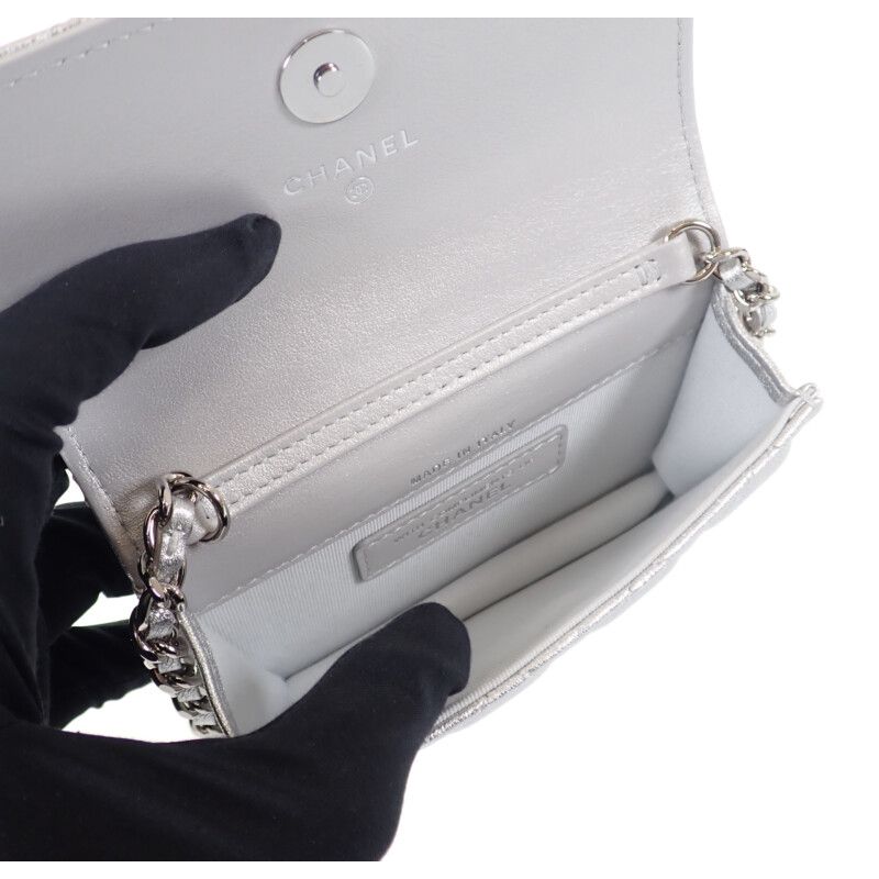 Chanel Star Chain Belt Bag Mini 2-Way Shoulder Lambskin Silver Hardware — view 8